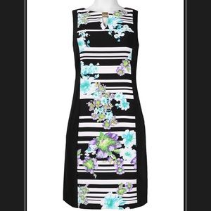 Purple Floral Pattern With Black/White Stripes